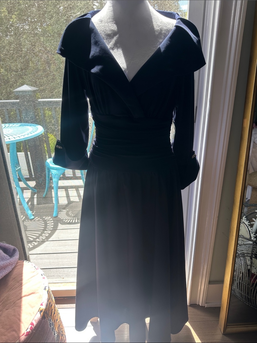 Jessica Howard Navy Wrap Midi Dress with Wide Collar